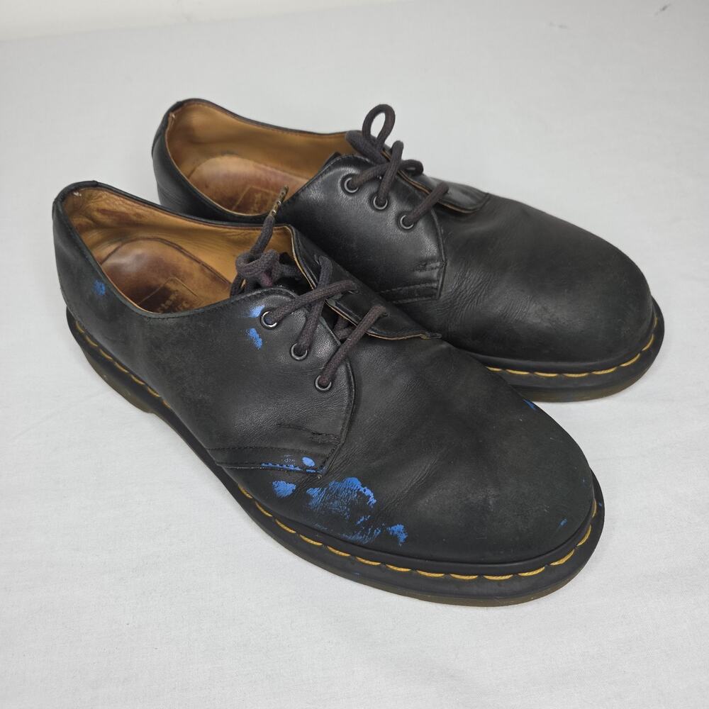 Men's Black Leather DR. MARTENS Classic Derby Casual Shoe - Size 9 1461 Paint